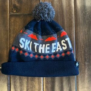 Ski the East Pom Pom Winter Hat - Navy and Red